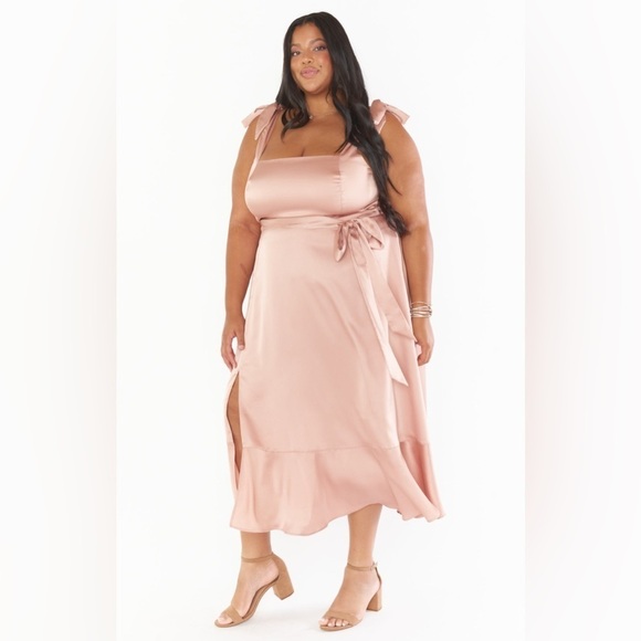 SHOW ME YOUR MUMU Claire Midi Dress In Rose Gold Luxe Satin - Picture 7 of 7